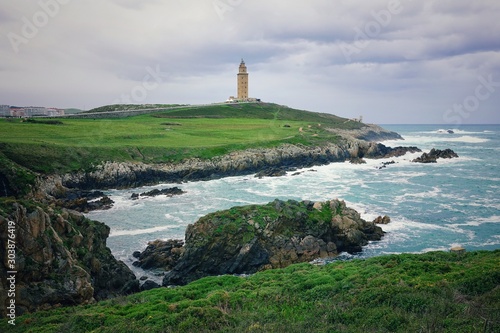 Park at the Atlantic Ocean and in close proximity to the famous Roman Tower of Hercules in A Coruna, Spain.
