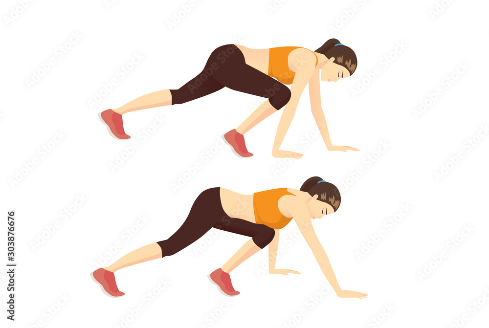ear Crawl Exercise introduction step with healthy woman. Illustration about workout position guideline. ear Crawl Exercise introduction step with healthy woman. Illustration about workout position guideline.