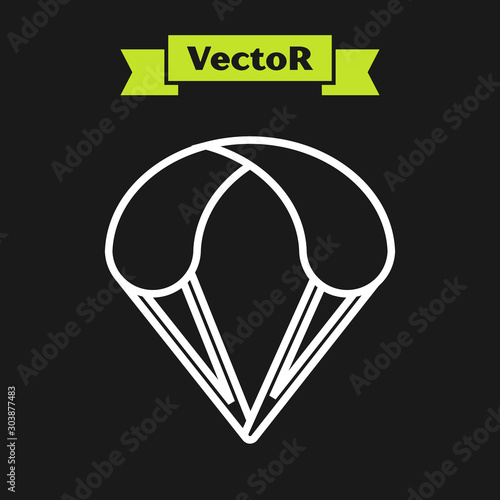 White line Parachute icon isolated on black background. Extreme sport. Sport equipment. Vector Illustration