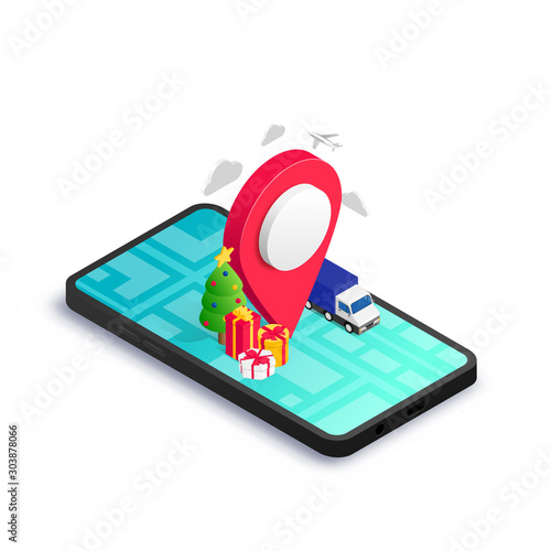Wallpaper Mural Christmas Gift delivery isometric concept phone Torontodigital.ca