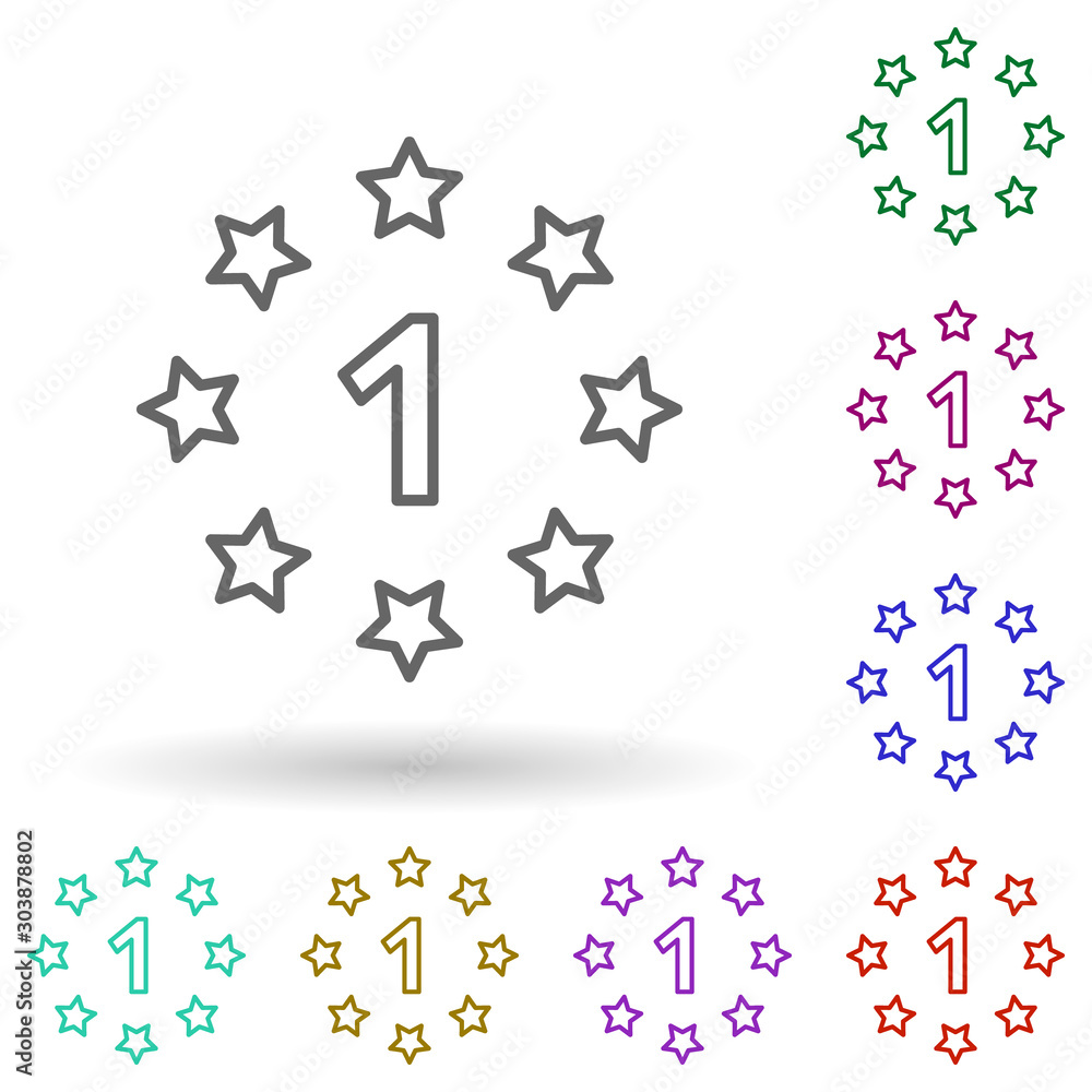 Naklejka premium One and asterisks multi color icon. Simple thin line, outline vector of succes and awards icons for ui and ux, website or mobile application