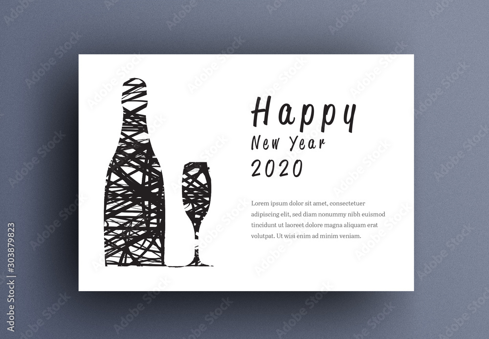 New Years Eve Card Layout with Wine and Glass Elements Stock Template ...