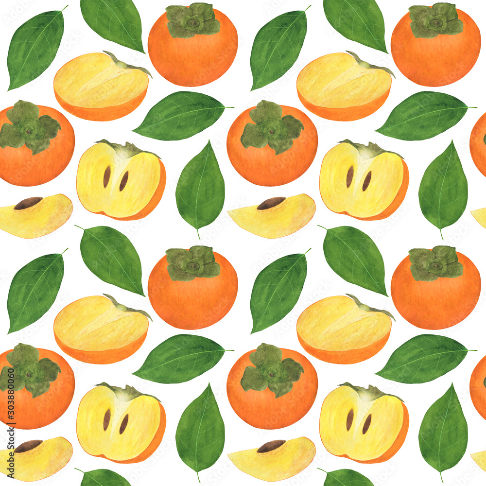 Persimmon Seamless Pattern Watercolor Fruit Digital Paper Food Illustration Botanical Persimmon Seamless Pattern Watercolor Fruit Digital Paper Food Illustration Botanical