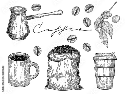 Set of coffee stuff, vector