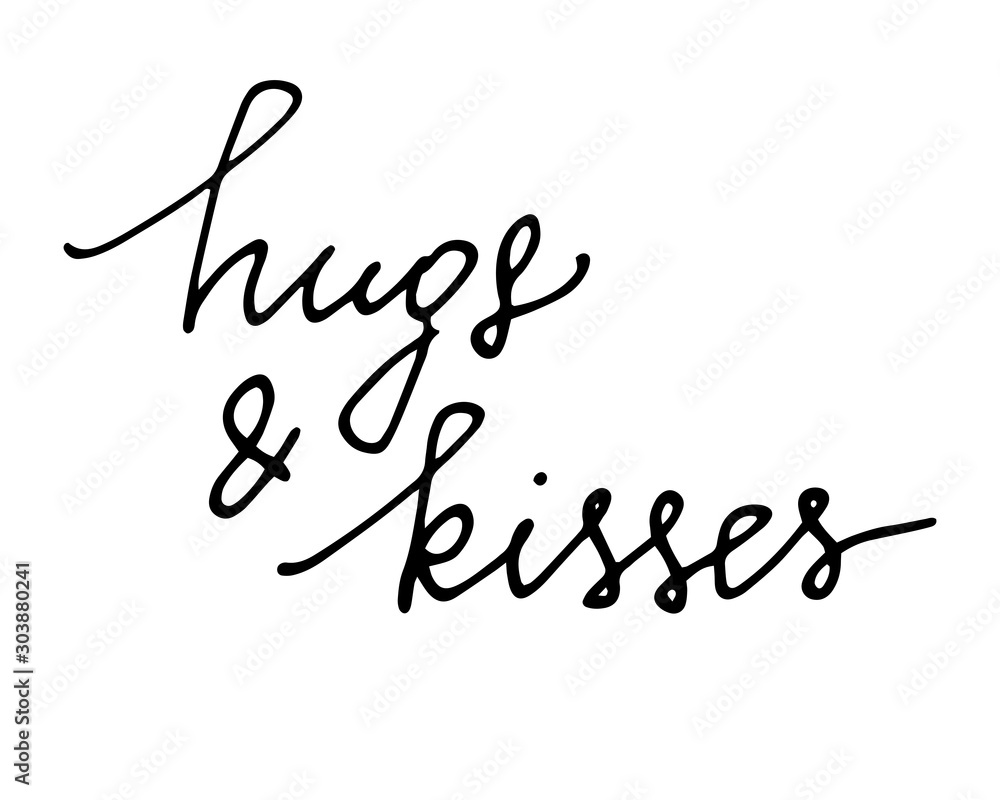 T shirt card print hugs & kisses handwritten text vector