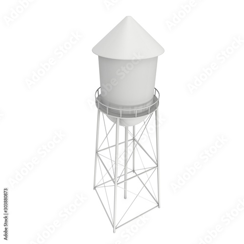 Water tower. Industrial construction with water tank. 3d render isolated on white