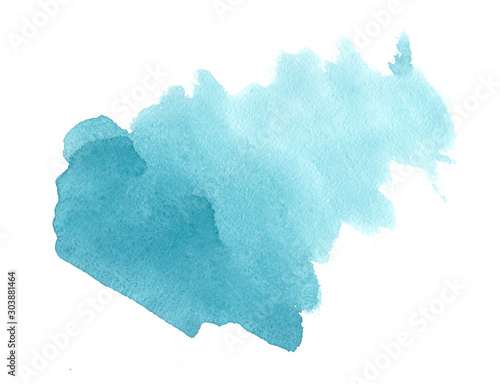 Blue watercolor on white background. Splash by art hand drawn for text.