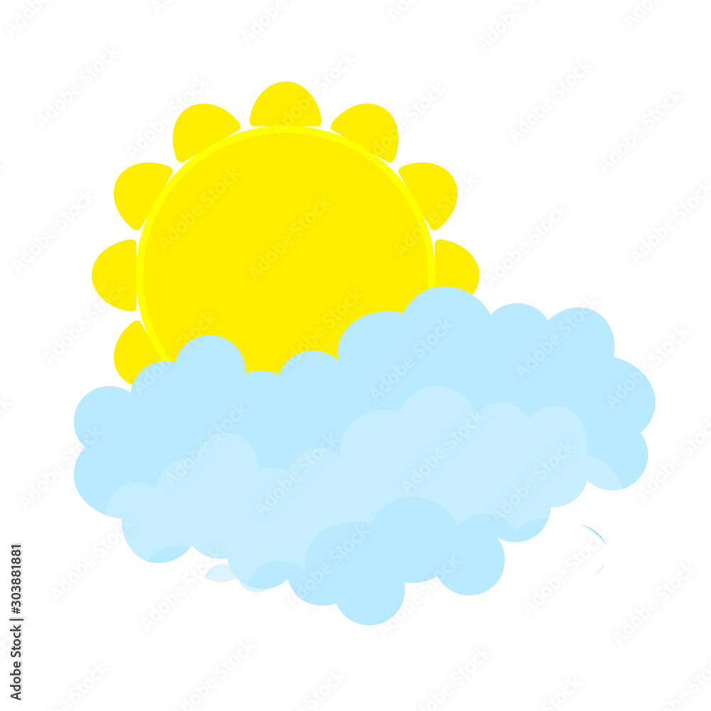 Flat sun and cloud Icon. Summer pictogram on white background. Sunlight symbol. Vector illustration, EPS10 Flat sun and cloud Icon. Summer pictogram on white background. Sunlight symbol. Vector illustration, EPS10