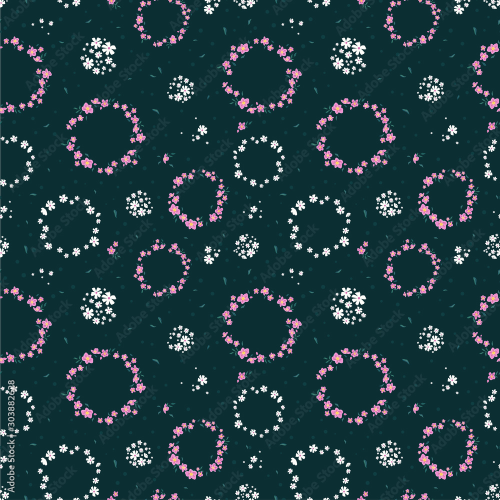Fun hand drawn ditsy floral seamless pattern with geometric shapes - great for textiles, banner, wallpapers - vector design