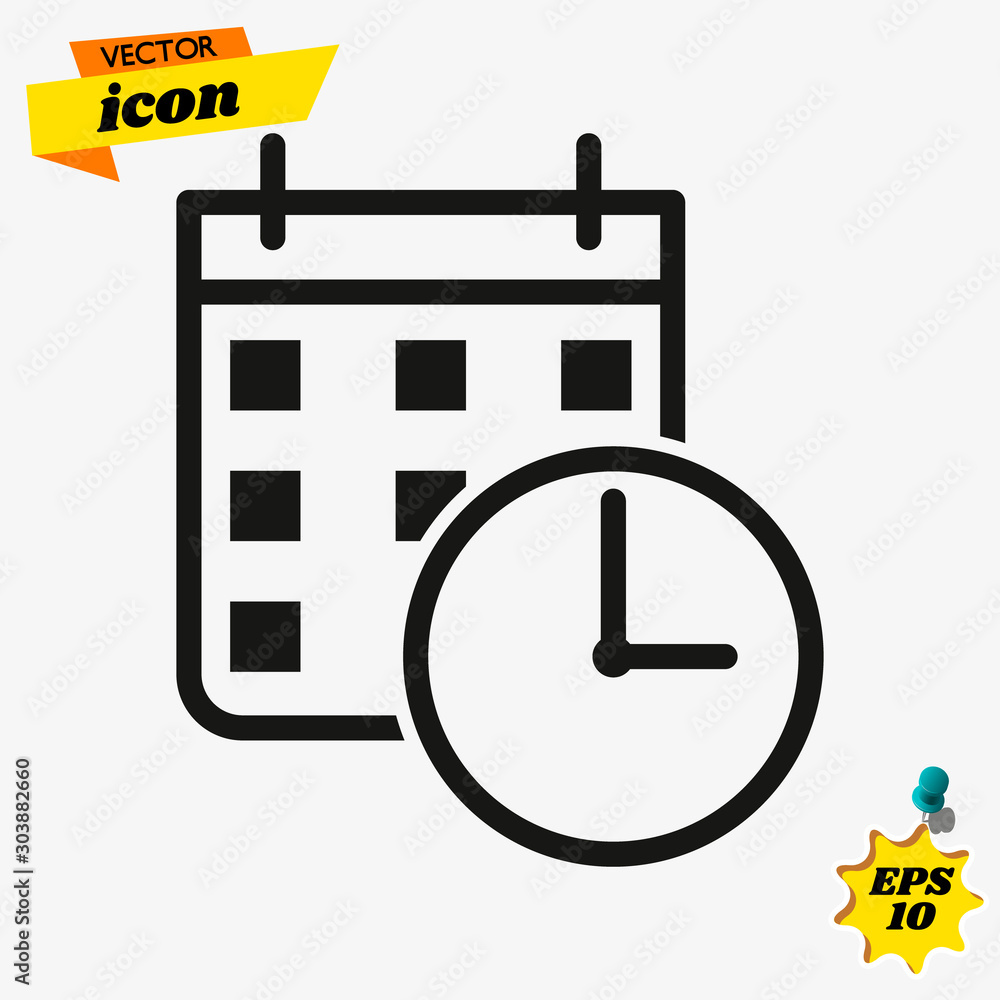 Vector calendar and clock icon. Schedule, appointment, important date concept. Trendy Flat style for graphic design, Web site, UI. Vector calendar and clock icon. Schedule, appointment, important date concept. Trendy Flat style for graphic design, Web site, UI.