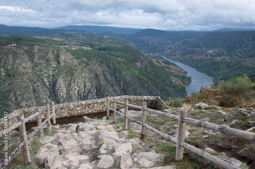 Tourism and hiking route along the banks of the Sil river  the Rivera Sacra in Parada de Sil Ourense Galica Spain