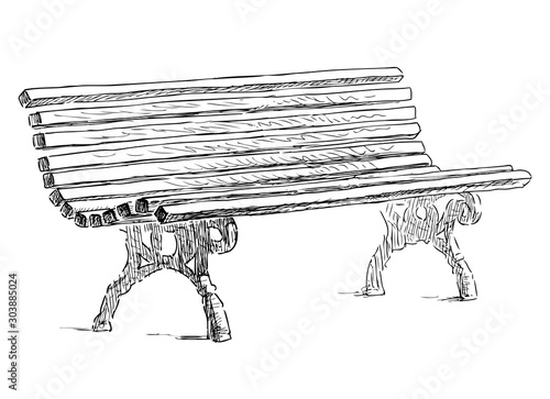 Sketch of wooden bench in city park