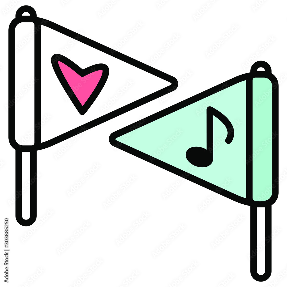 Triangular signal flags. Love and music. Attributes of fans of pop music. Triangular signal flags. Love and music. Attributes of fans of pop music.