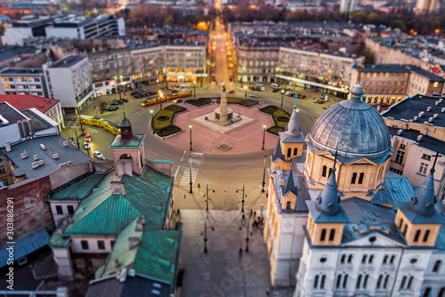 Łódź- widok na Plac Wolności.	