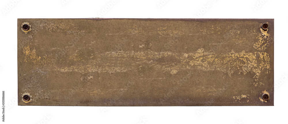 Blank, old, metal plaque isolated on white background Blank, old, metal plaque isolated on white background