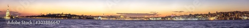 large panorama - the waterfront of Istanbul, Bosphorus at sunset - Fatih district, Galata district, Turkey