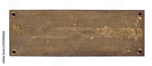 Blank, old, metal plaque isolated on white background
