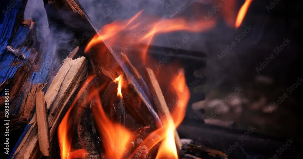 Wooden Fire Burning For Barbecue Preperation Wooden Fire Burning For Barbecue Preperation
