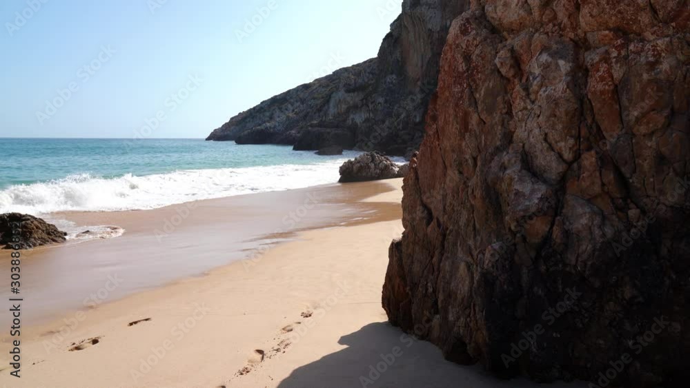 Waves on the beaches and shores of Portugal in the Algarve region Waves on the beaches and shores of Portugal in the Algarve region