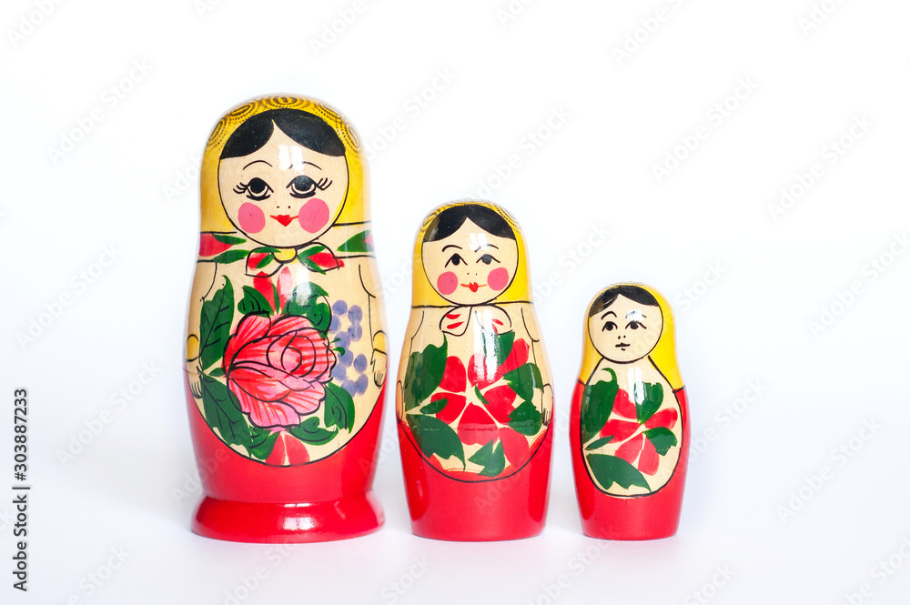doll set Matryoshka of 3 pieces on a white background