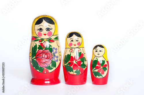 doll set Matryoshka of 3 pieces on a white background © Юлия Васильева