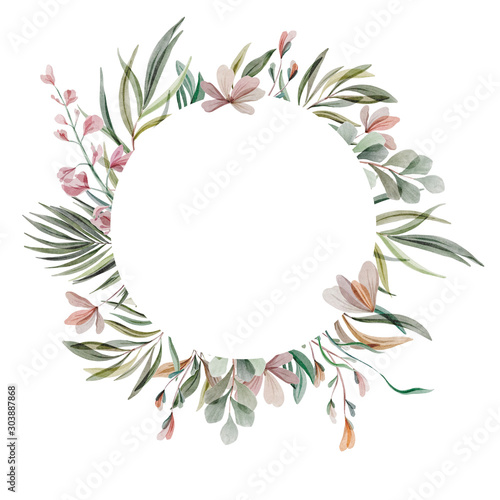 Flower Frame circle Watercolour