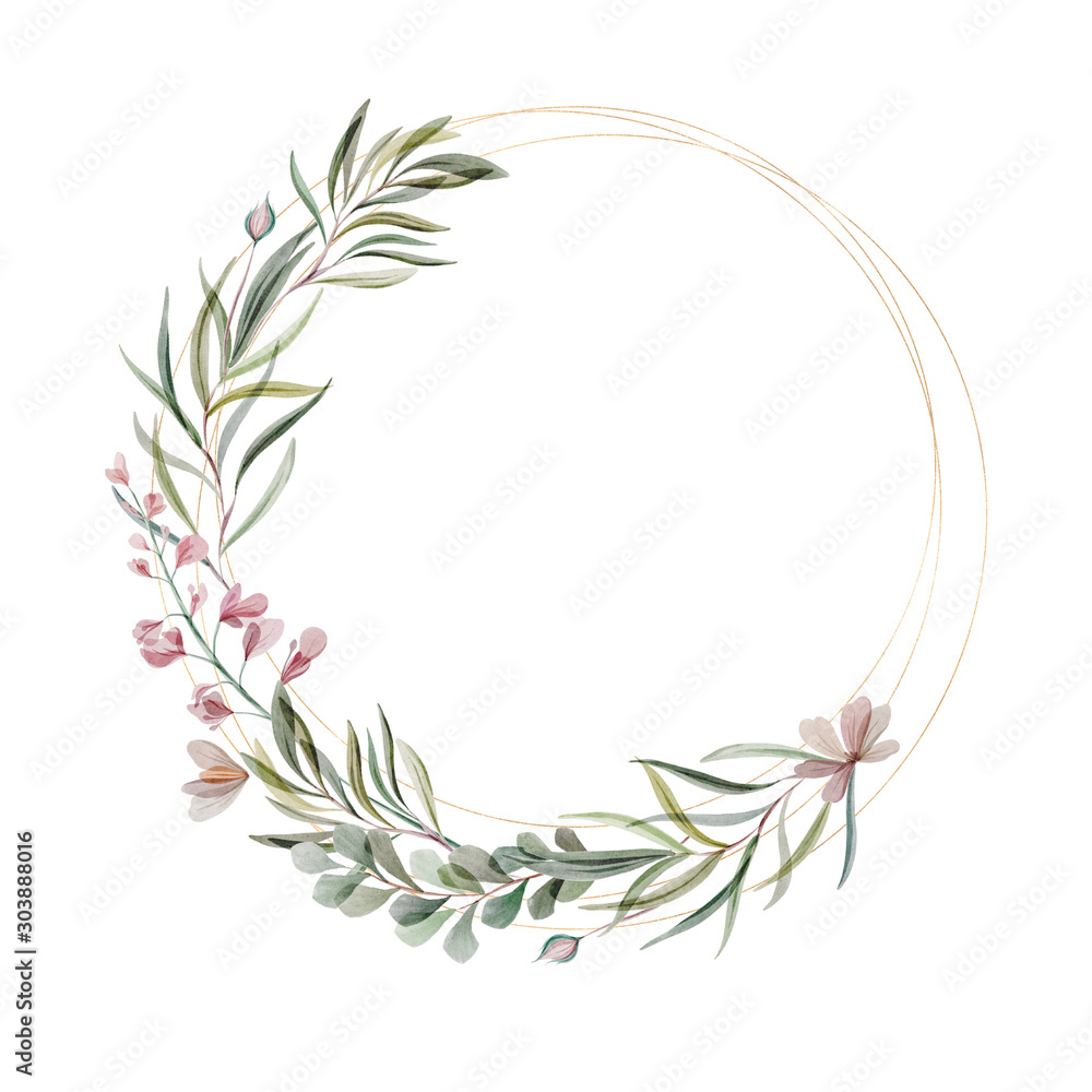Flower Frame circle Watercolor