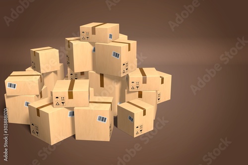 Packages on brown background - 3D rendering © PX Media