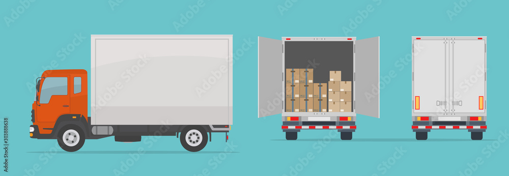Εκτύπωση καμβά Delivery truck isolated on blue background