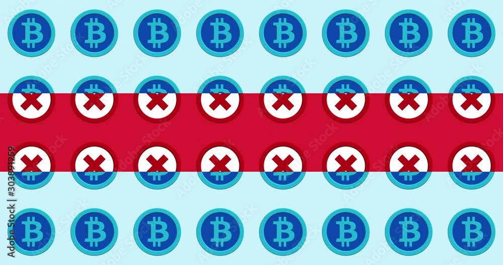 conceptual simple symbol of bitcoin and disagree with looped animation conceptual simple symbol of bitcoin and disagree with looped animation