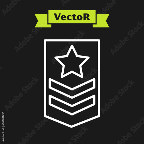 White line Chevron icon isolated on black background. Military badge sign. Vector Illustration