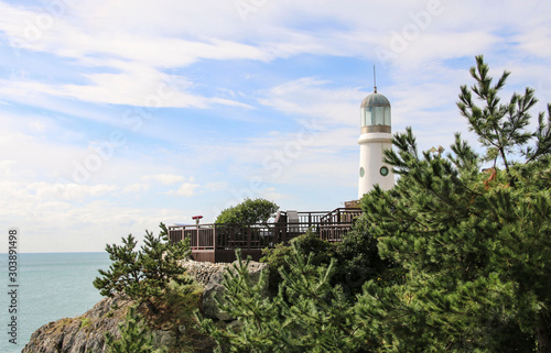 Lighthouse at Haeundae Dongbaekseom Island, Busan, South Korea.