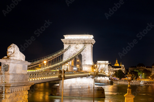 Chain Bridge in Budapest on the Danube. A photo at night