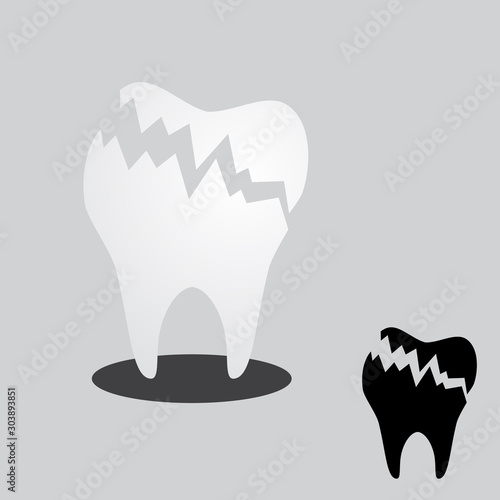 Cracked tooth flat icon for dental care