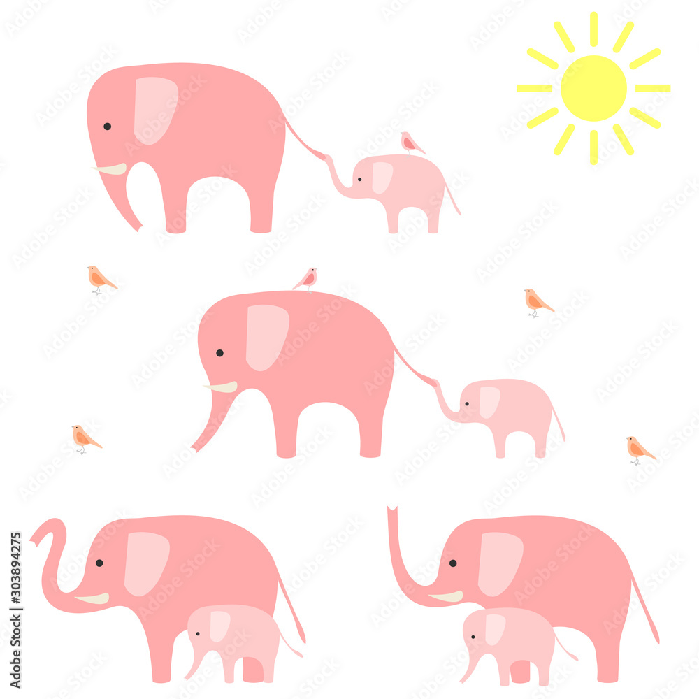 Elephants with baby elephants. Vector illustration. Elephants with baby elephants. Vector illustration.