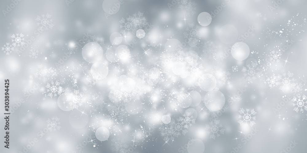 white and gray Christmas light with snowflake bokeh background, Winter backdrop wallpaper.