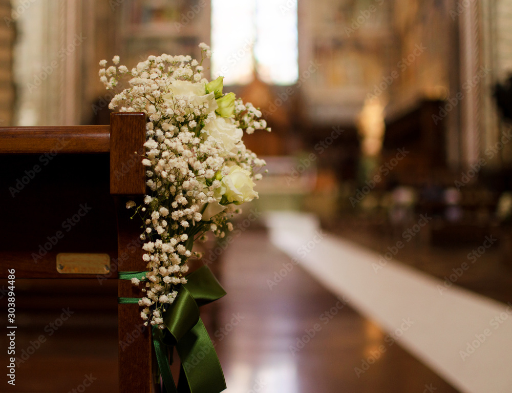 Wedding bouquet tied on the bench in Orvieto Cathedral. Wedding bouquet tied on the bench in Orvieto Cathedral.