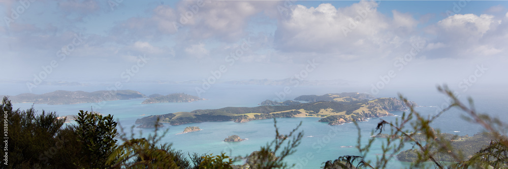 Panoramic view from the top of Pukehuia 345m on Cape Brett walkway, Russell, Bay of Island Panoramic view from the top of Pukehuia 345m on Cape Brett walkway, Russell, Bay of Island