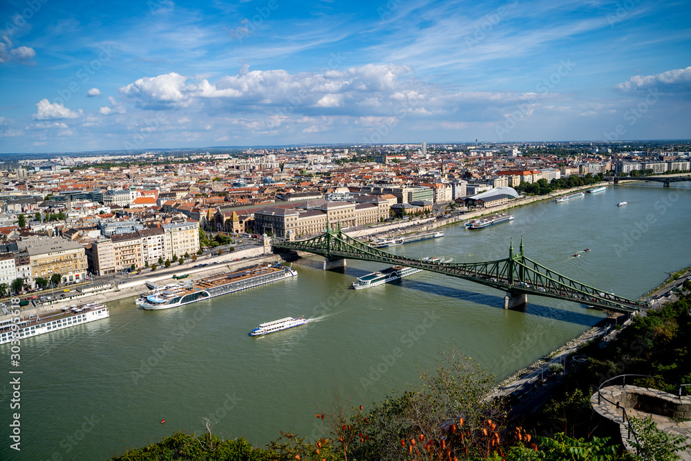 Budapest panorama with the view of the Freedom Bridge and the Danube