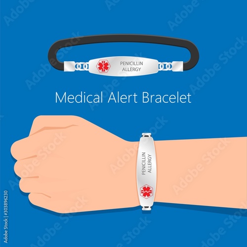 Medical ID alert bracelets emergency conditions allergic contact Info wearable device patient diabetic disease allergy information jewelry healthcare life threatening identification wrist