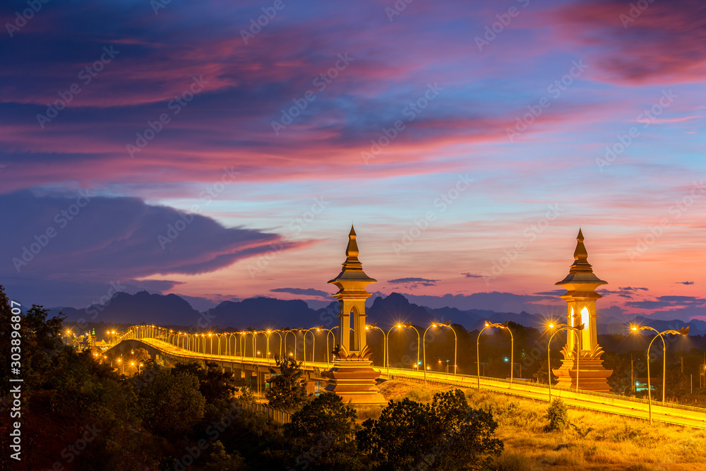 Third Thai - Lao Friendship Bridge at sunset time, Nakhon Phanom , Thailand.
