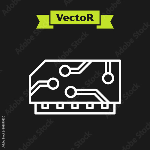 White line RAM, random access memory icon isolated on black background. Vector Illustration