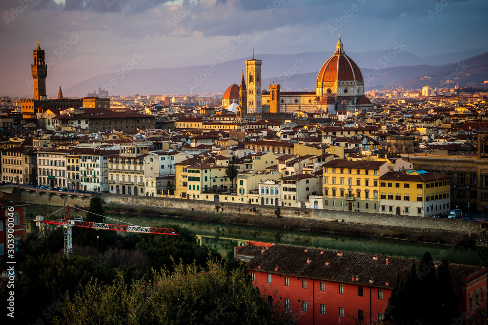 Beautiful Florence at sunset: city of cathedrals and towers