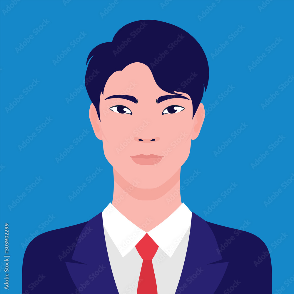 Portrait of an Asian businessman, vector flat illustration. Asian young successful man avatar. Portrait of an Asian businessman, vector flat illustration. Asian young successful man avatar.