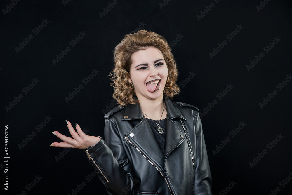 rock girl in biker jacket rock girl in biker jacket