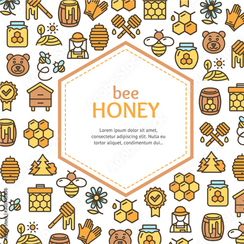 Honey Signs Design Round Design Template Line Icon Concept. Vector
