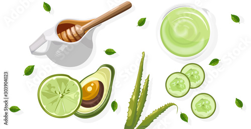 Organic avocado treatment with spray bottles and tubes