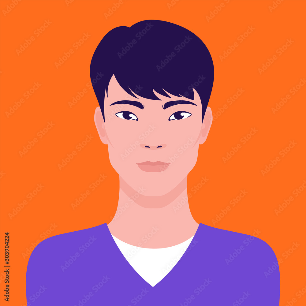 Portrait of a young Asian man, vector flat illustration. Asian handsome guy avatar. Portrait of a young Asian man, vector flat illustration. Asian handsome guy avatar.
