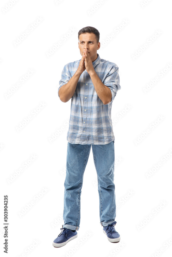 Portrait of bothered young man on white background Portrait of bothered young man on white background