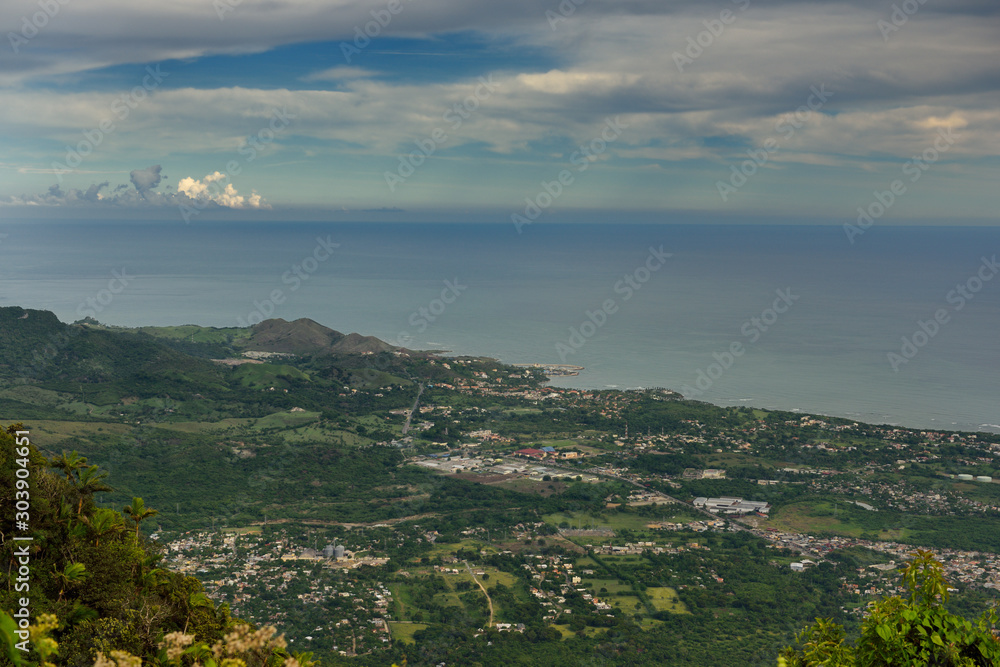 View north from Mount Isabel de Torres mountain of Puerto Plata and Ocean World Park